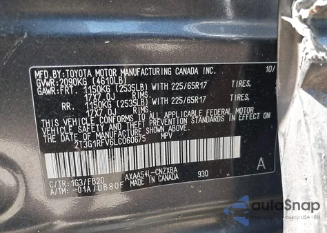 2020 Toyota Rav4 Le from USA, damaged, VIN 2T3G1RFV6LC060675